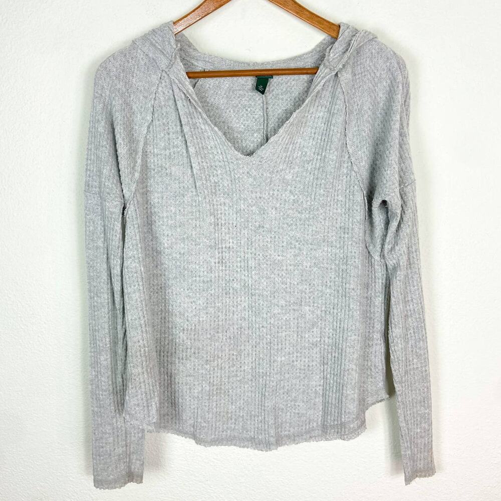 Wild Fable Hooded Long Sleeve Top Size XL Gray Waffle Knit Pullover Thermal